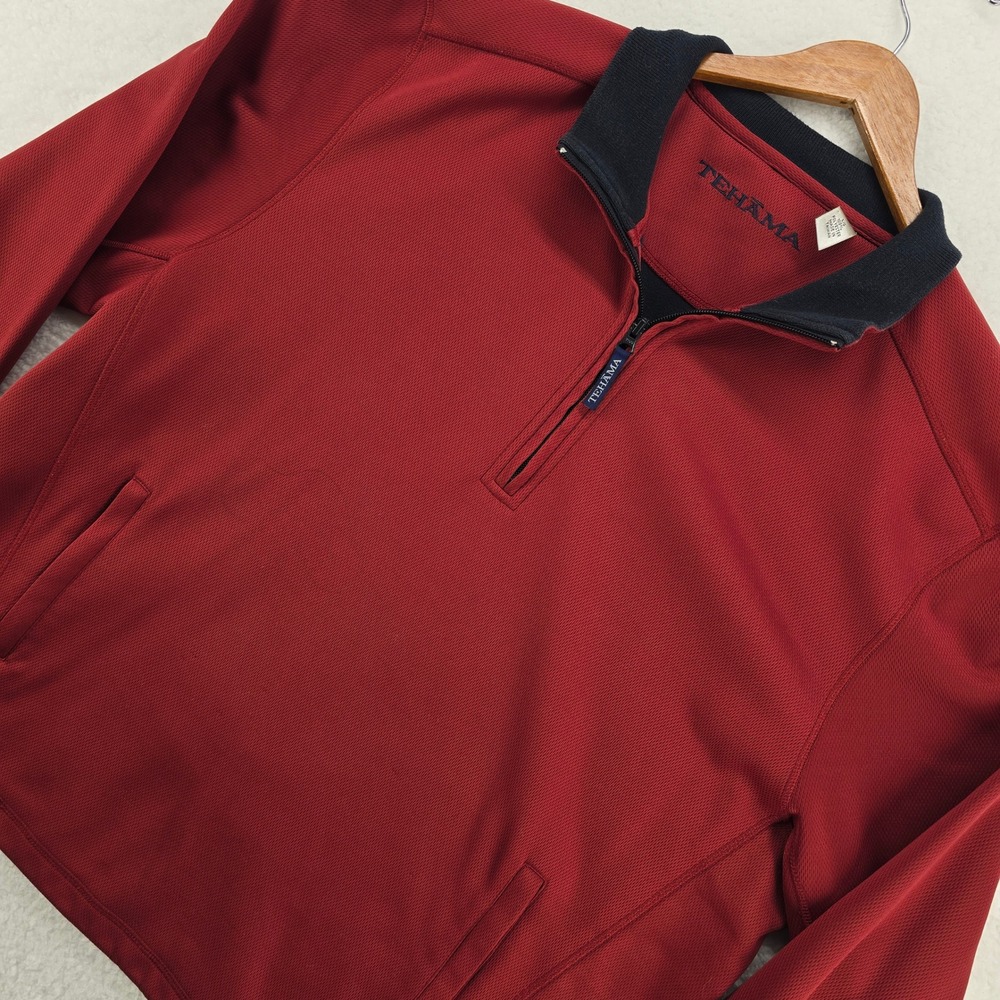 TEHAMA‎ Mens Red Quarter Zip Pullover Long Sleeve Athletic Shirt Size L G